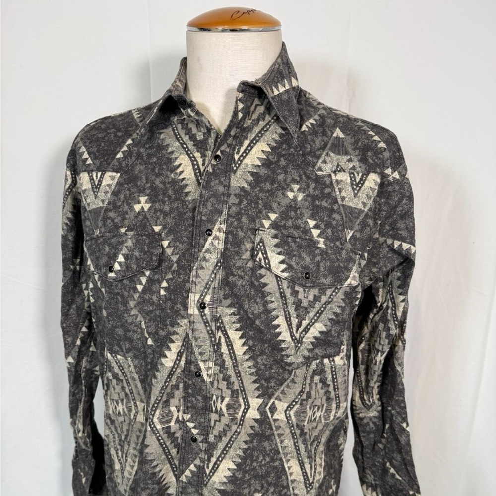 Vintage WRANGLER SouthWestern Black Snap Button X-Long/Size Large Cowboy Cut